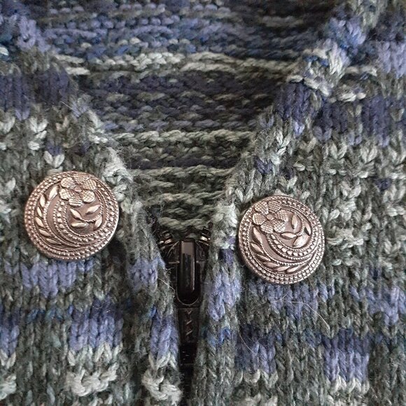 Alps Vintage Women's Size Small Green Blue Stripe Knit Zip Up Cardigan - Picture 6 of 13